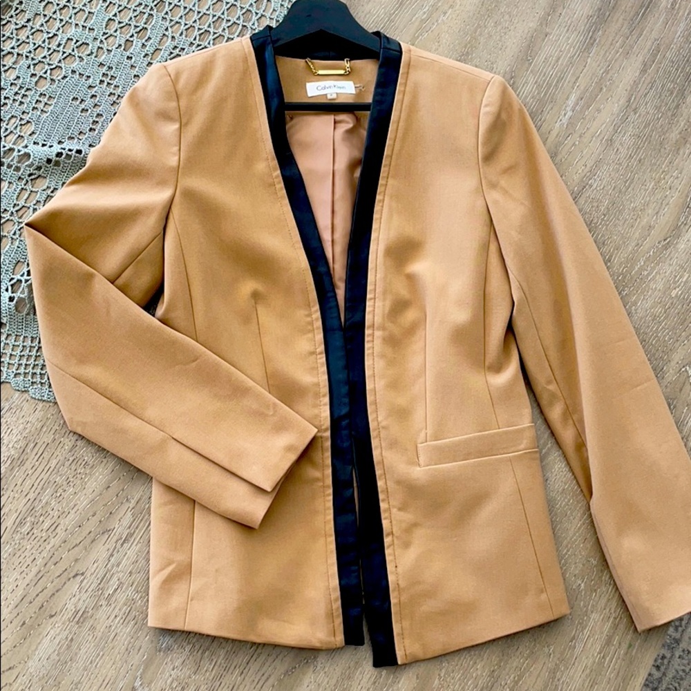 Calvin Klein camel blazer with leather detail